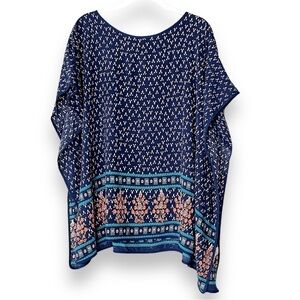 Do Everything In Love Lightweight Poncho Kimono one size blue boho floral flowy